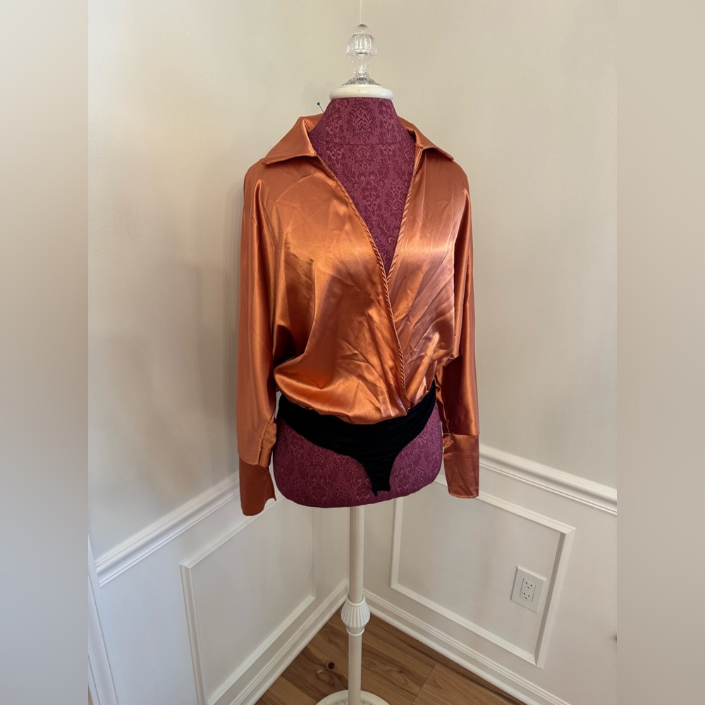 Fashion Nova Satin Copper Bodysuit